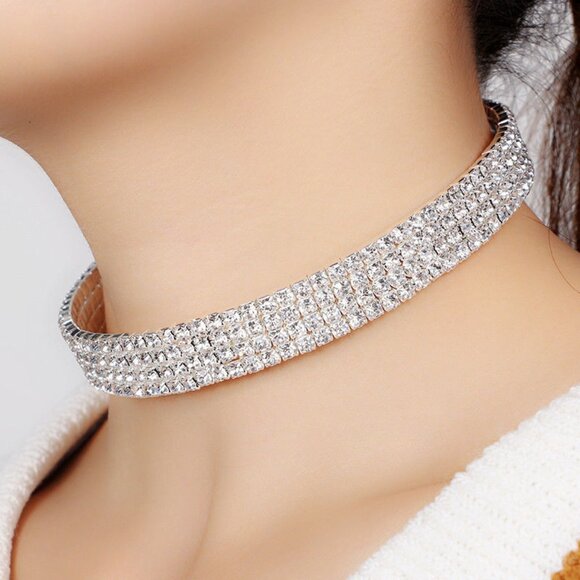 Vintage Womens Simulated Diamond Choker Necklace - Picture 1 of 2